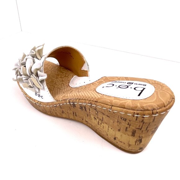 B.O.C. Born Manona White Leather Wedge Flower Sandals Cork Heel Size 7M - Picture 6 of 12